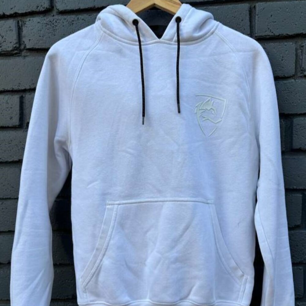 Alphalete Wolf Face Logo White Hoddie Active Pullover Sweatshirt Mens Size S Gym